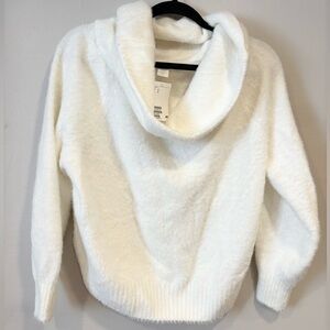 NWT H&M Faux Fur Cream Cowl Neck Sweater